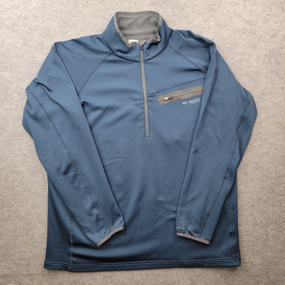 Columbia Pullover Mens XL Blue Titanium Omni-Dry 1/4 Zip Long Sleeve Hiking Top